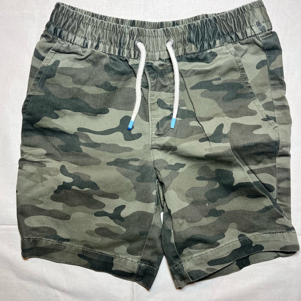 Boys Camo Drawstring Shorts - Olive Green